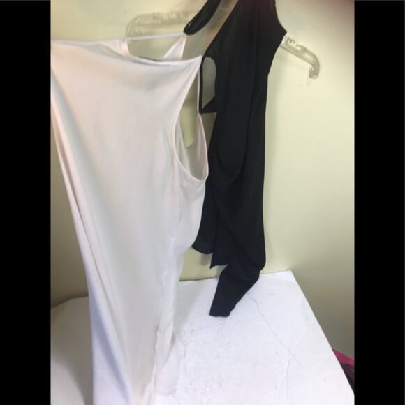 BCBG MaxAzria Gigi Asymmetrical Light Tank MIDI Dress Flowey Black White Sheath - Picture 7 of 13